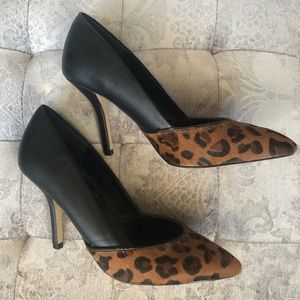 Le Chateau Black Leather Animal Print Pony Hair High Heel Size 6